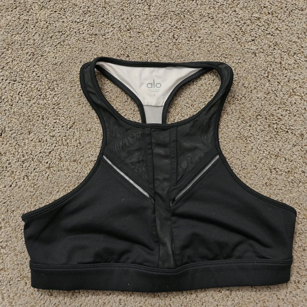 Alo Yoga Black High Neck‎ Mesh Racerback Sports Bra Small Activewear